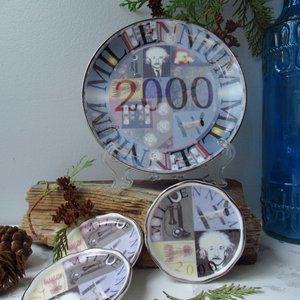 Bone China Saucer&3 Coasters 2000 Millennium Hannah Dipper Royal Burlington 1998